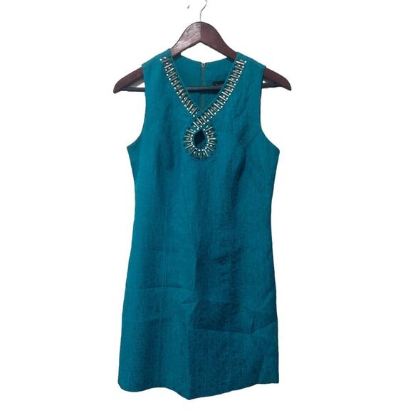 Laundry by Shelli Segal Embellished Collar Teal Sleeveless Mini Dress Size 4 - Picture 1 of 14